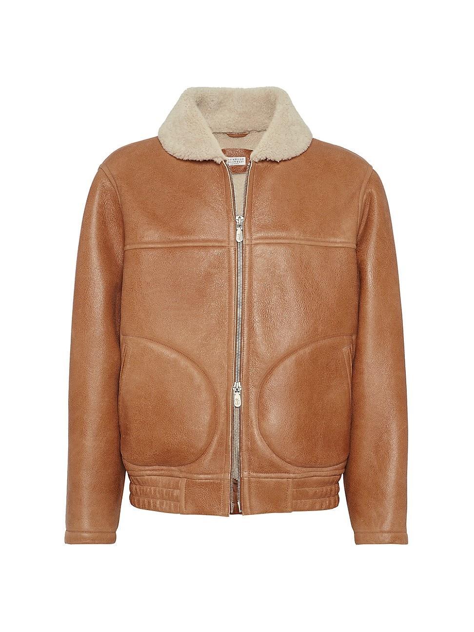 Mens Vintage Effect Shearling Bomber Jacket Product Image