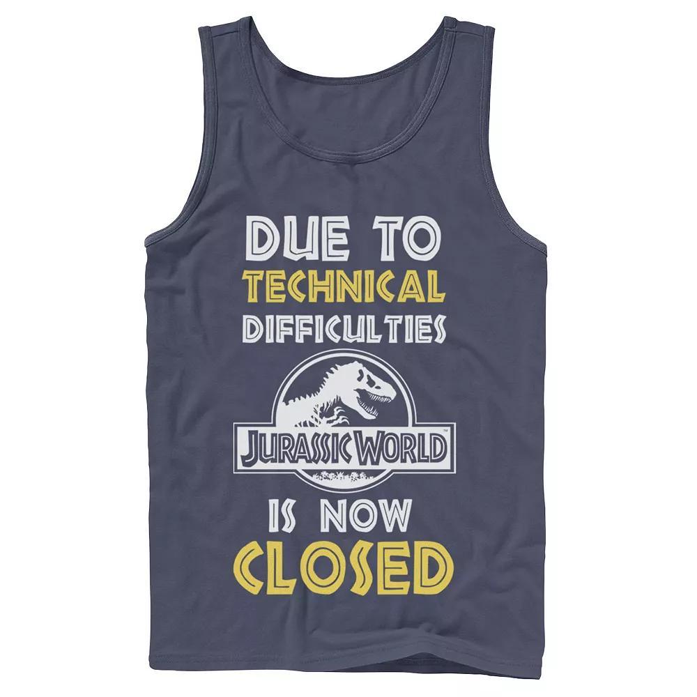 Men's Jurassic World Technical Difficulties Sign Tank Top, Size: Small, Blue Product Image