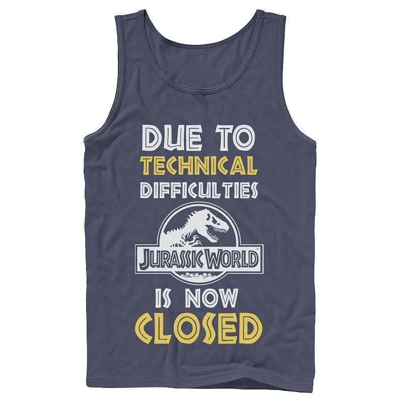 Men's Jurassic World Technical Difficulties Sign Tank Top, Size: Small, Blue Product Image