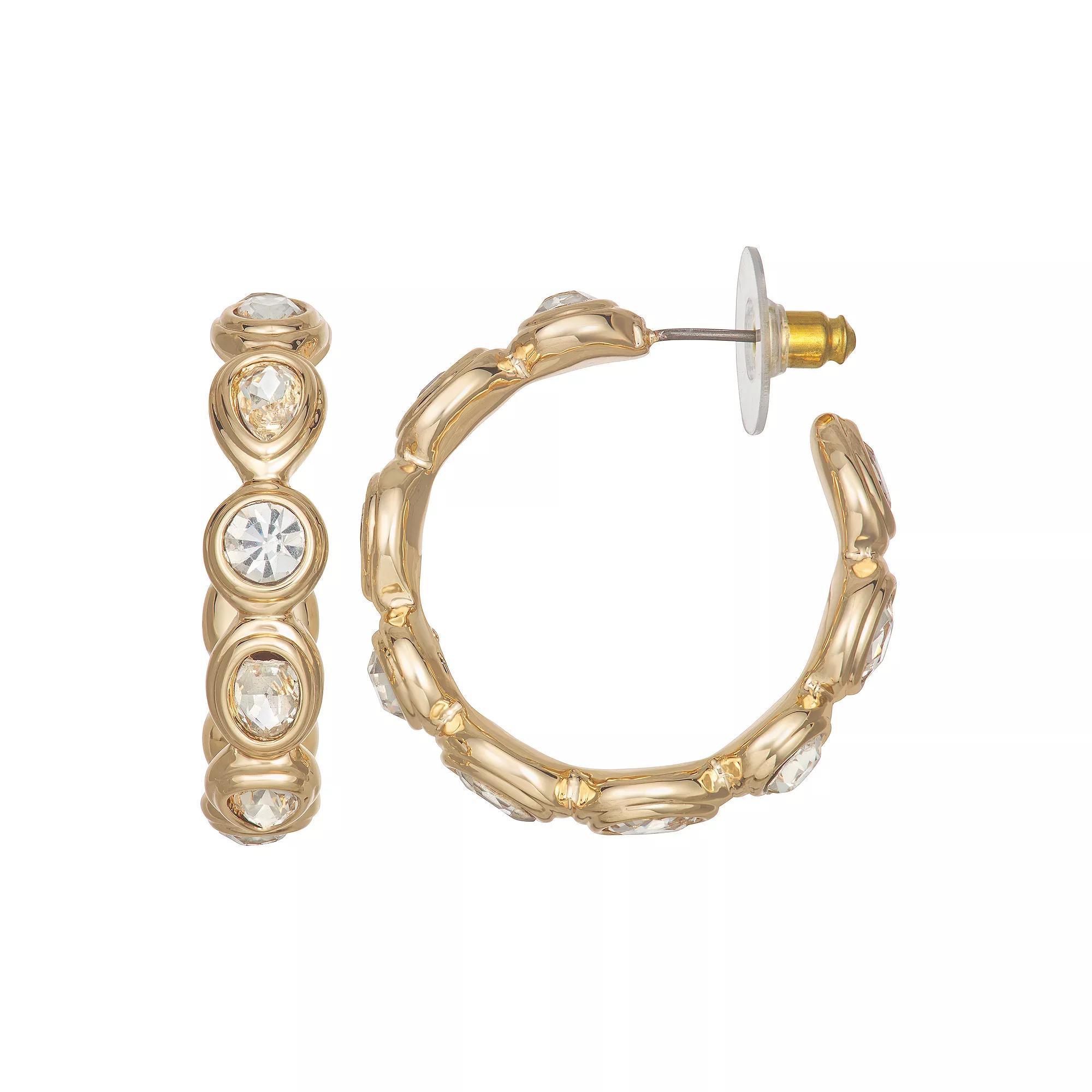Nine West Gold Tone Stone C-Hoop Post Earrings, Womens Product Image