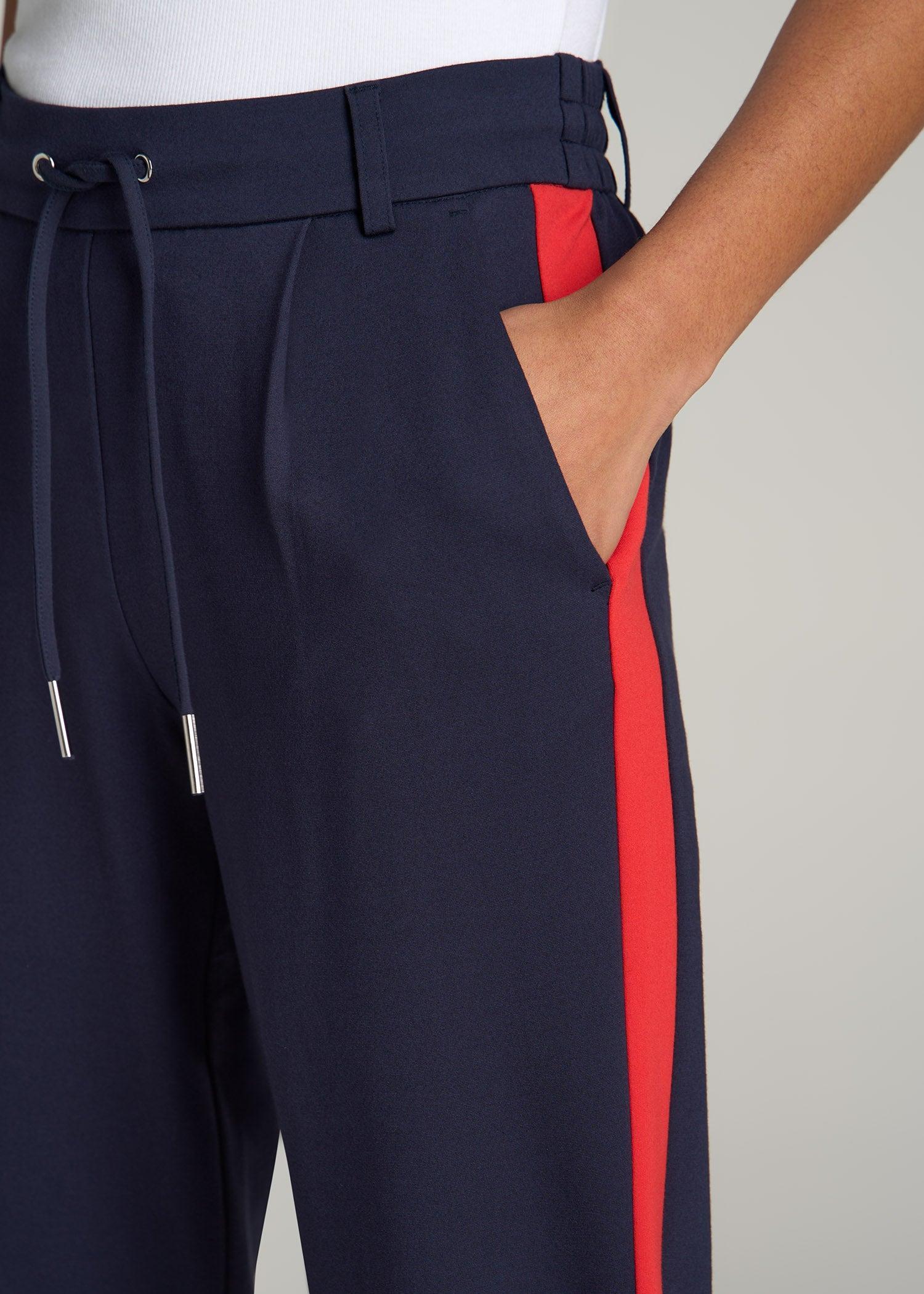 Pull On Tuxedo Stripe Pants for Tall Women in True Navy and Radiant Red Product Image