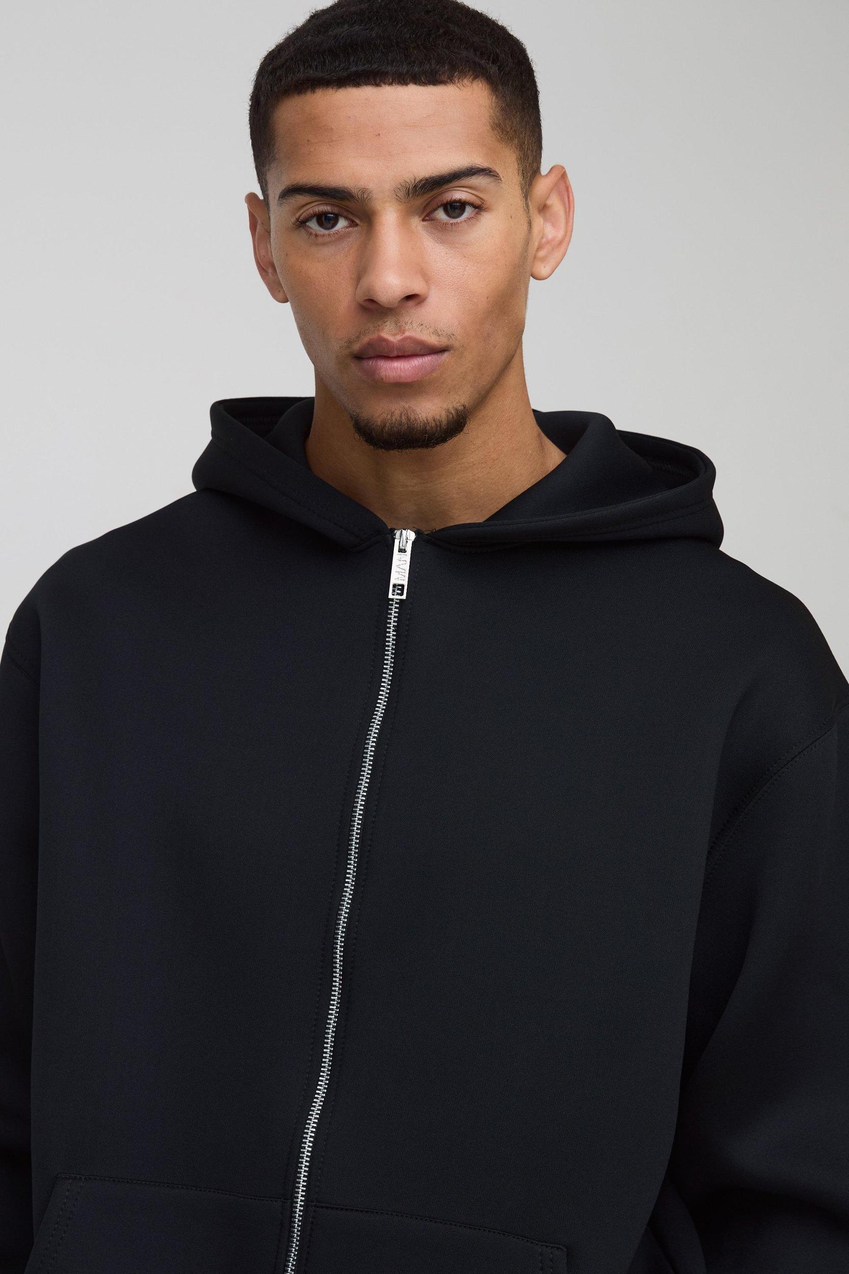 Oversized Zip Through Bonded Scuba Hoodie | boohooMAN USA Product Image