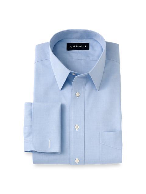 Non-Iron Cotton Pinpoint Solid Point Collar French Cuff Dress Shirt - Blue Product Image