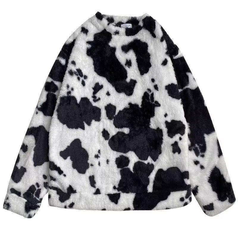 Cow Print  Crew Neck Oversized Sweatshirt Product Image