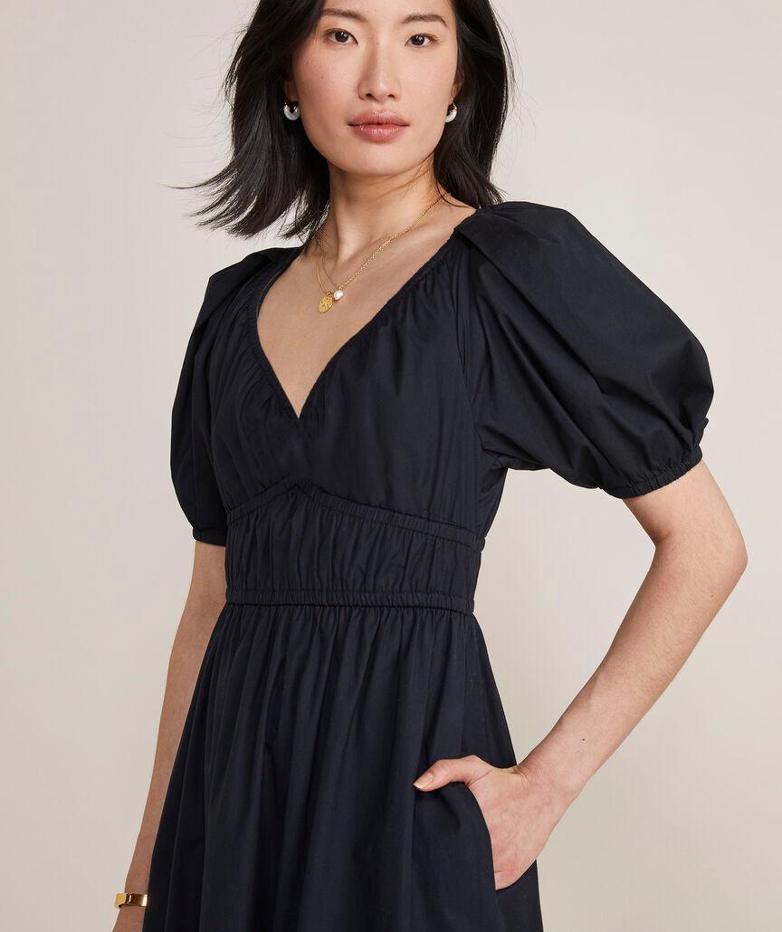 Marina Poplin Puff-Sleeve Midi Dress Product Image