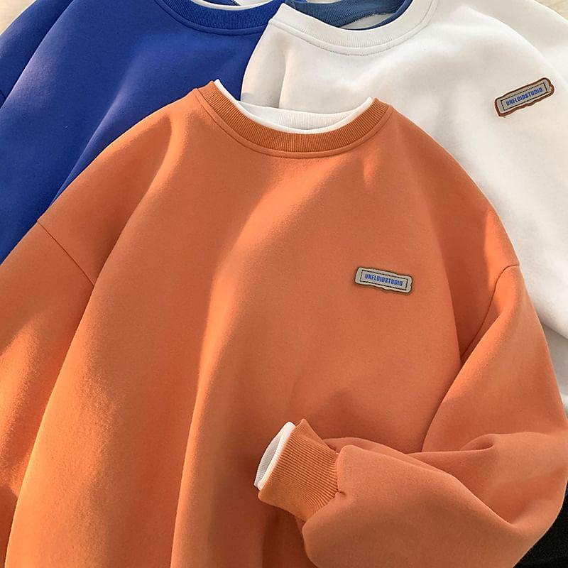 Long Sleeve Mock Two Piece Color-Block Loose-Fit Sweatshirt Product Image