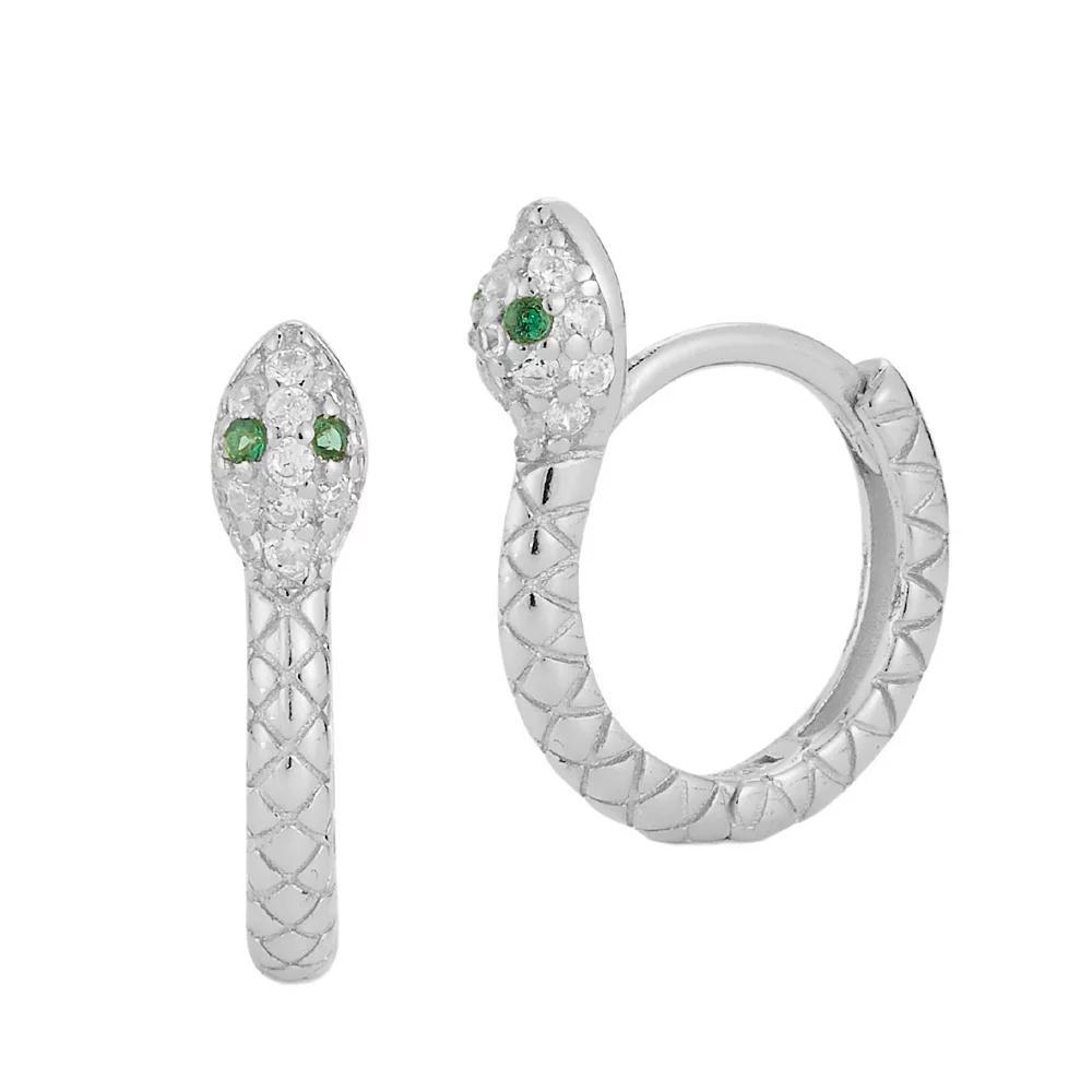 Sunkissed Sterling Cubic Zirconia Snake Huggie Hoop Earrings, Women's, Silver Tone Product Image