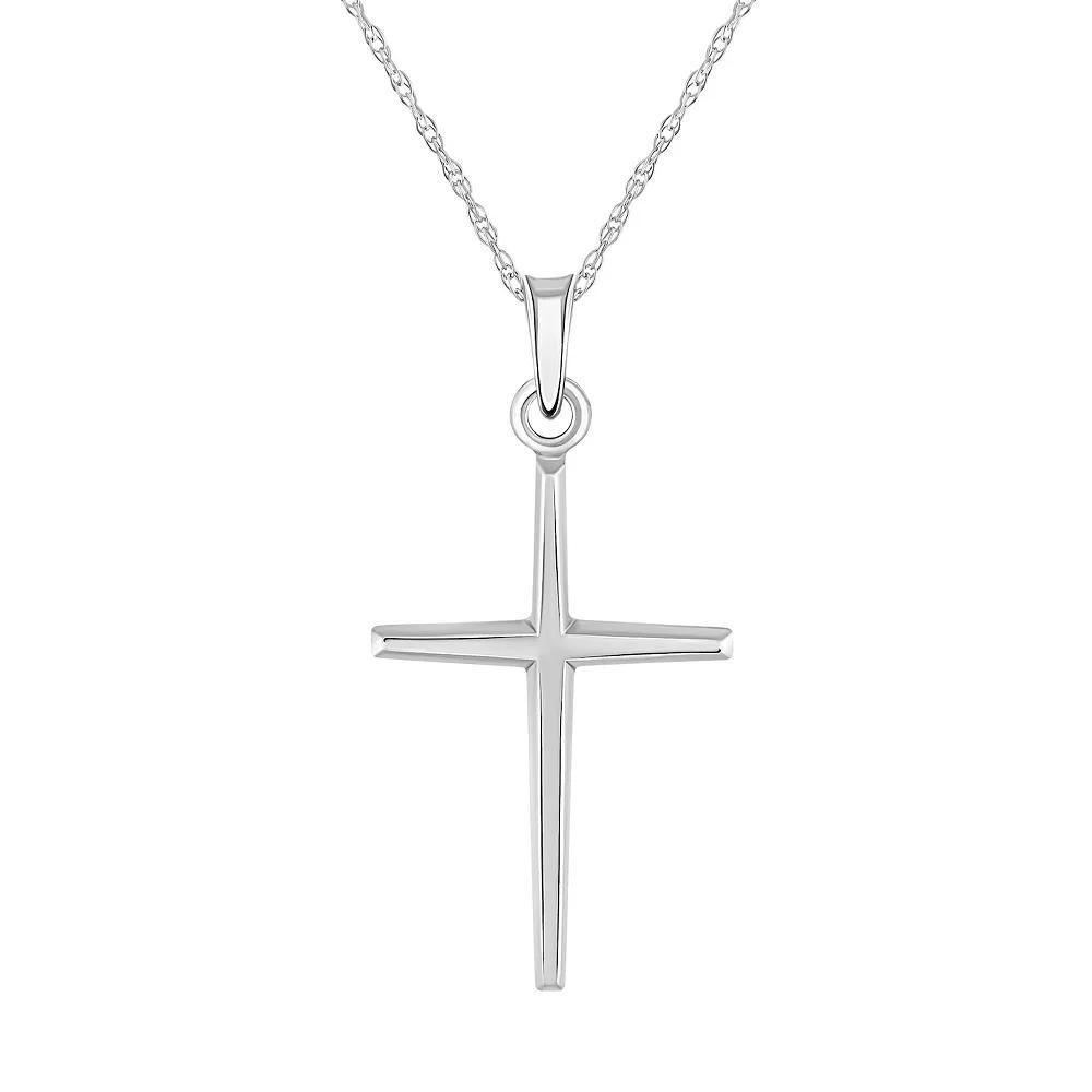 14k Gold Slim Cross Pendant Necklace, Women's, Size: 18", White Product Image