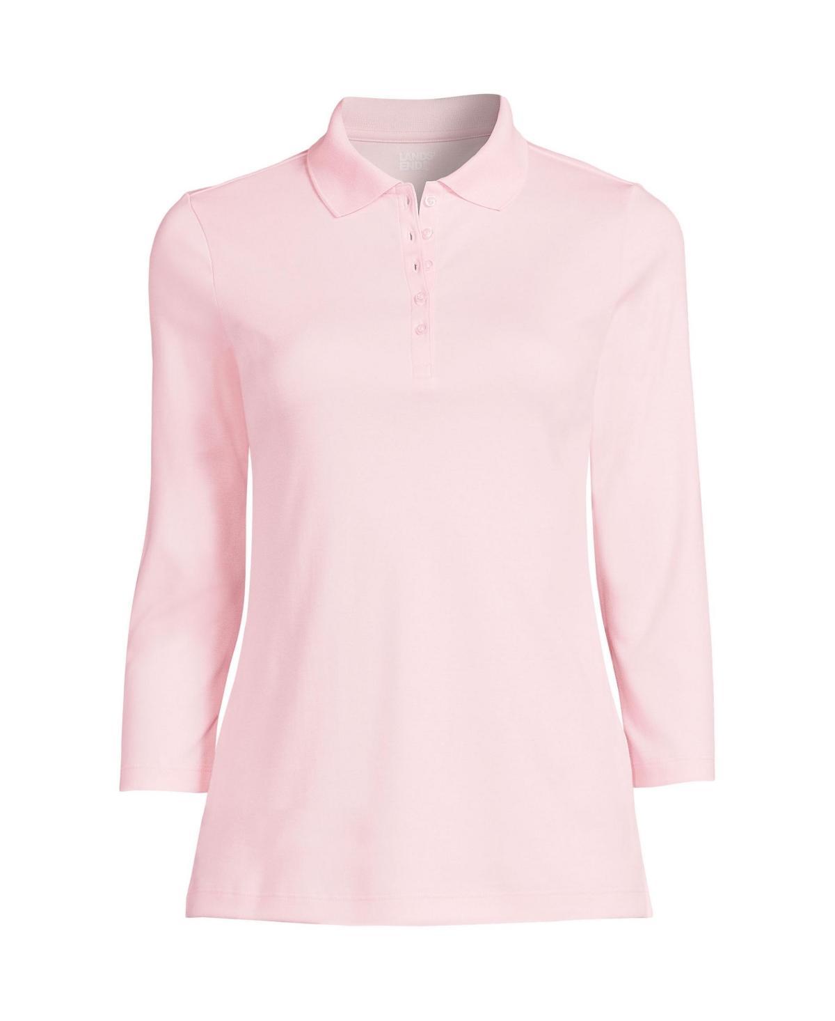 Petite Lands End Supima Cotton 3/4 Sleeve Polo Shirt, Womens Deep Blue Product Image