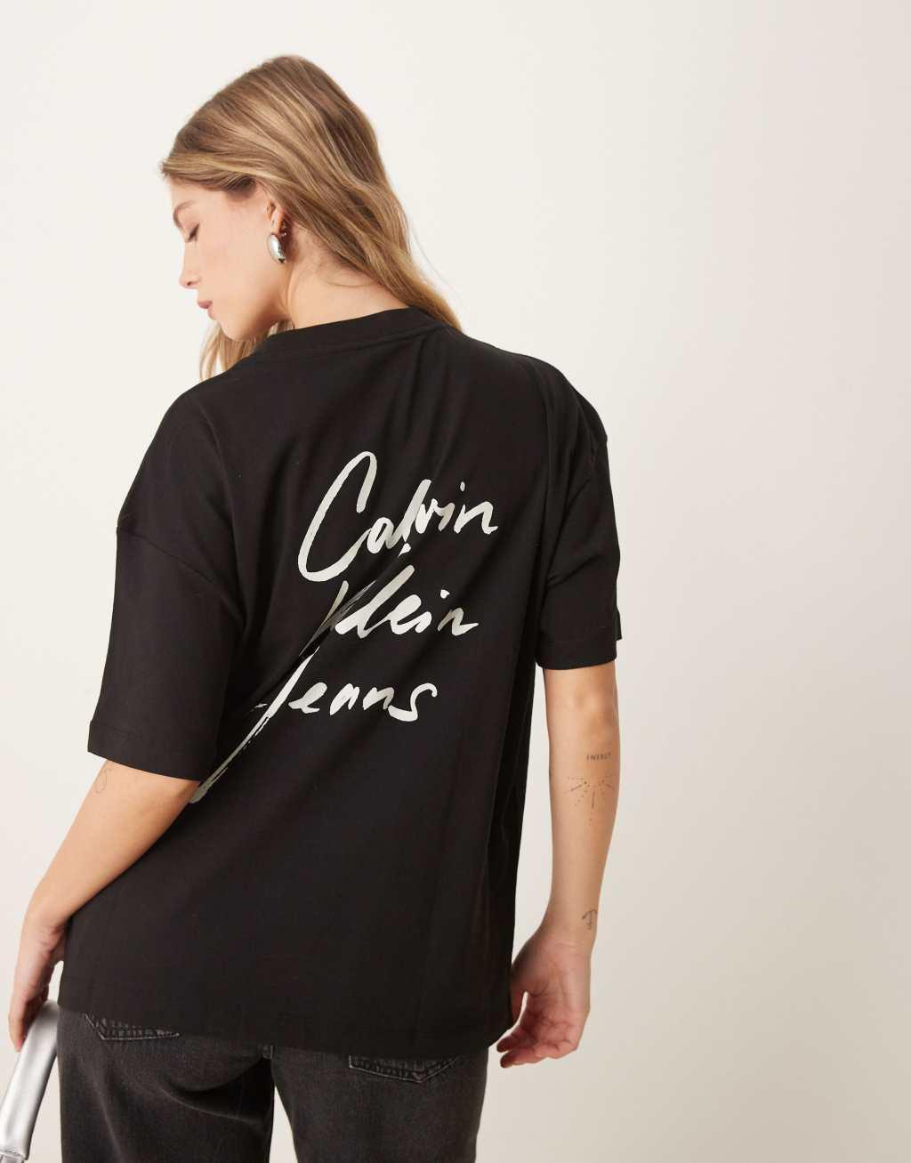 Calvin Klein Jeans script logo oversized t-shirt in black Product Image
