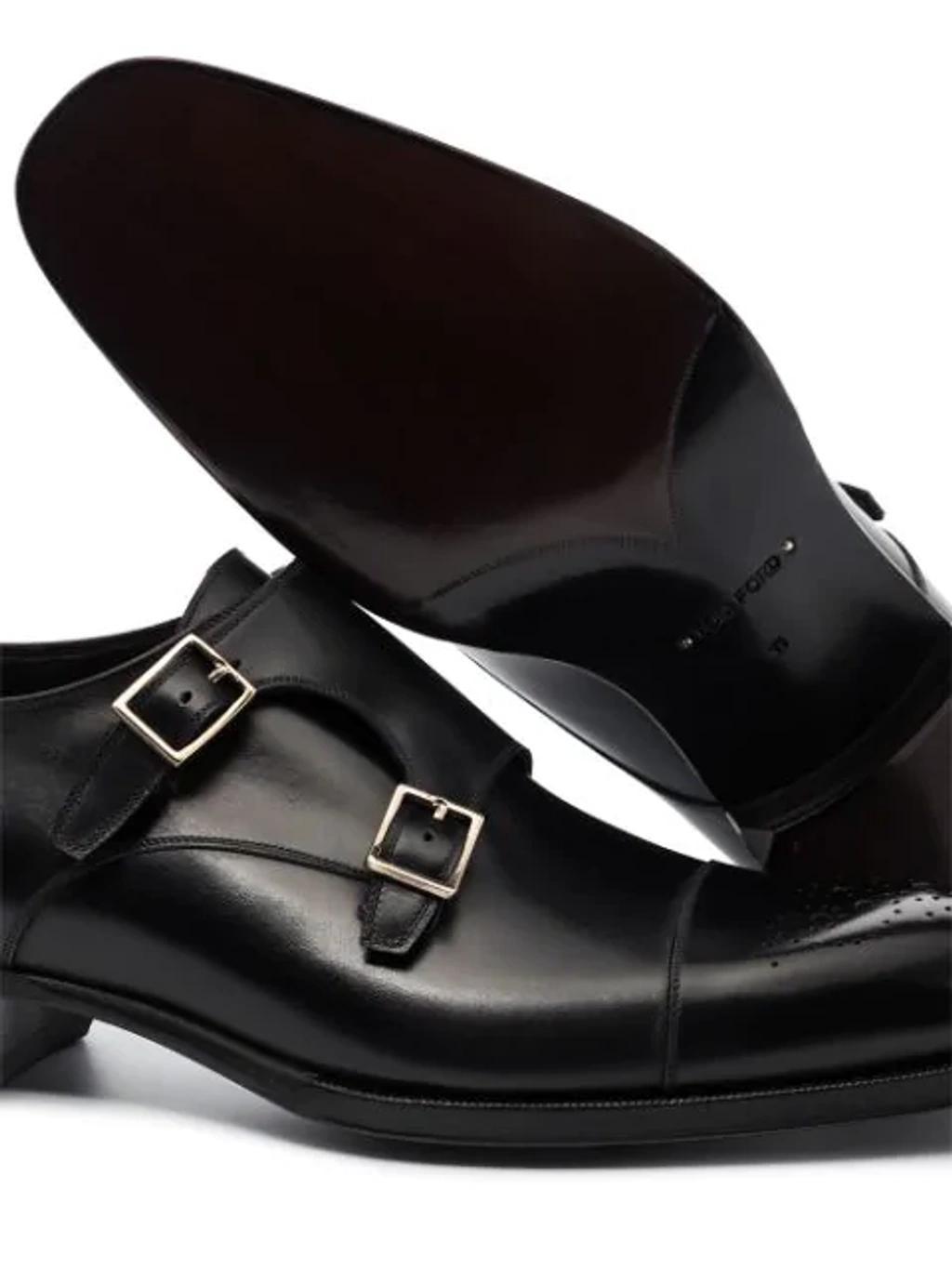 TOM FORD Wessex Leather Monk Strap Shoes In Black Product Image