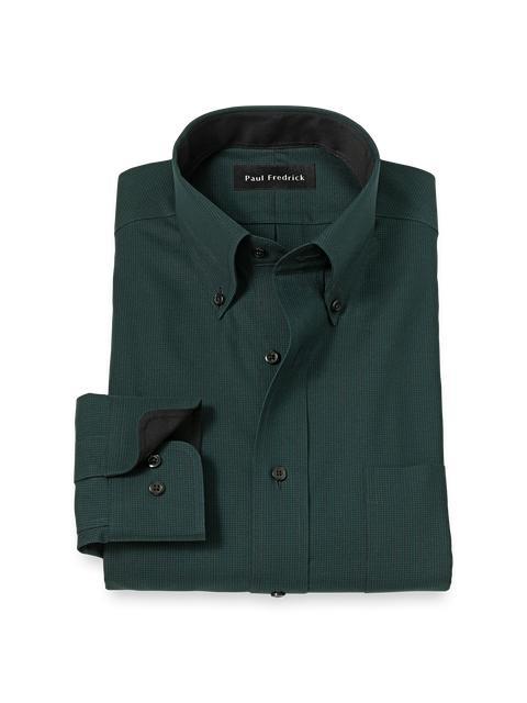 Non-Iron Cotton Houndstooth Dress Shirt With Contrast Trim - Black/green Product Image