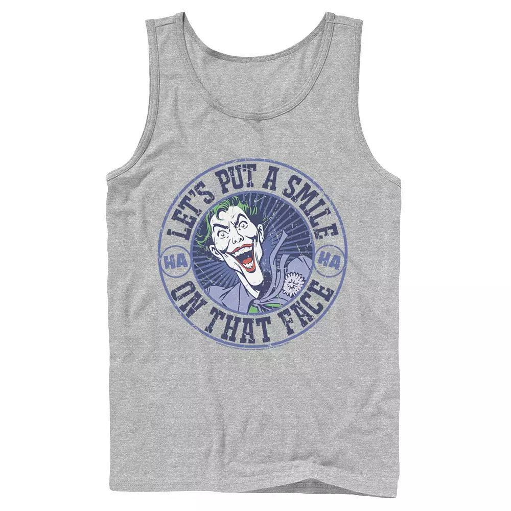 Men's DC Comics The Joker Let's Put A Smile On That Face Tank Top, Size: Large, Athletic Grey Product Image