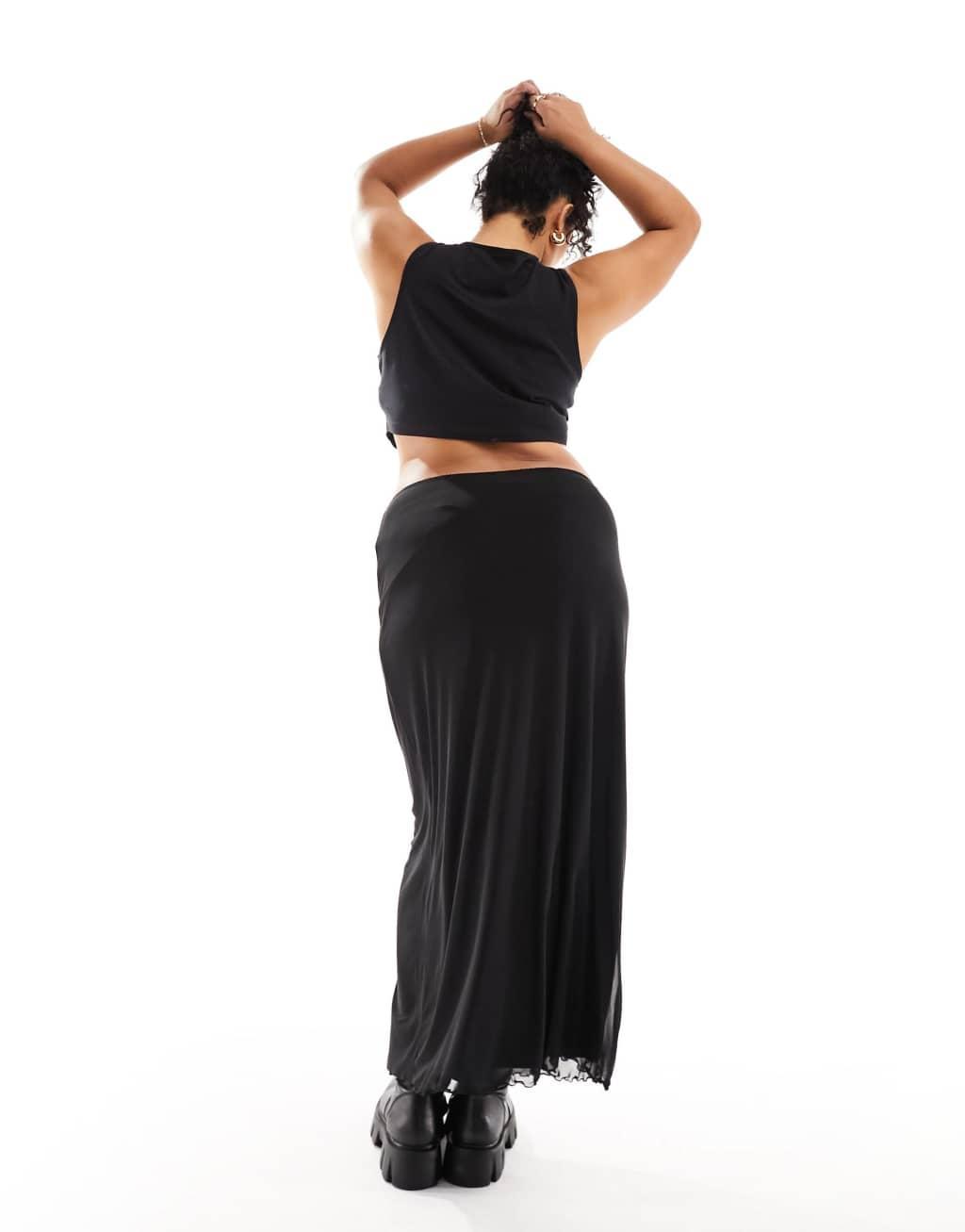 ASOS DESIGN Curve mesh midi skirt in black Product Image