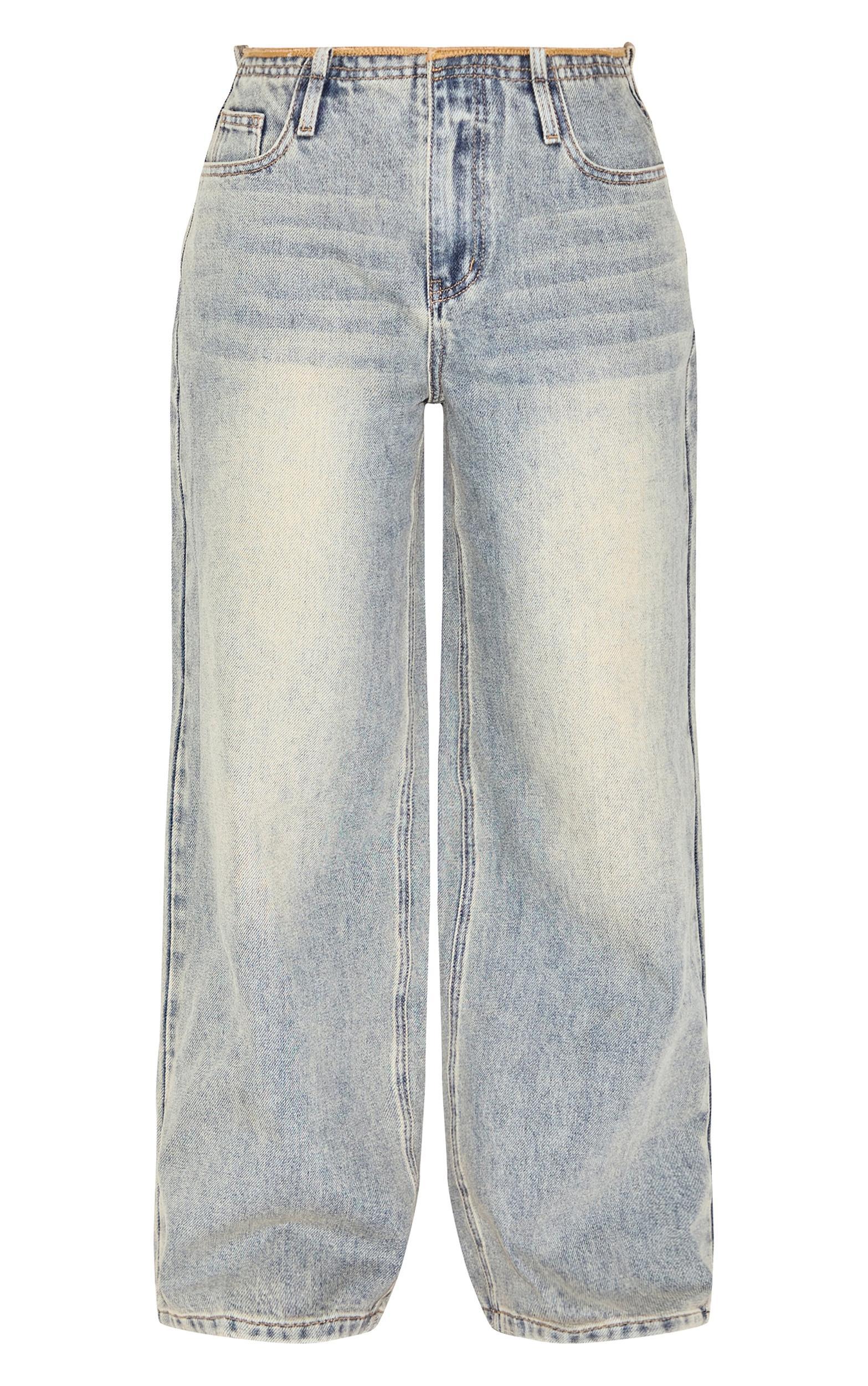 Petite Vintage Raw Waist Mid Rise Wide Leg Jeans Product Image