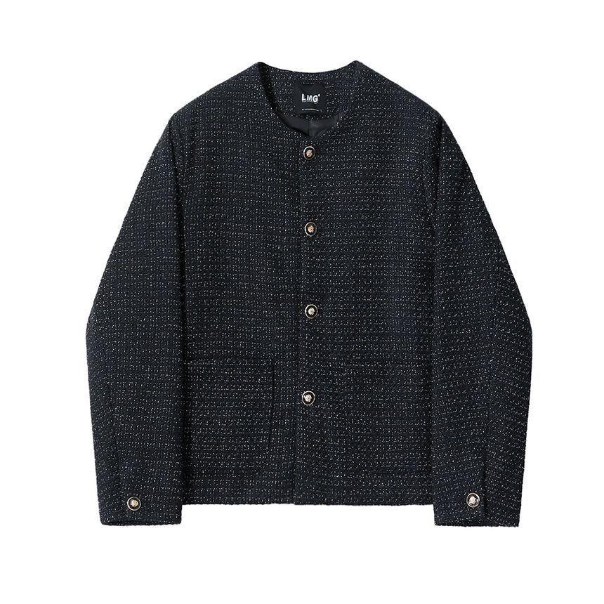 Round Neck Single Breasted Tweed Coat Product Image