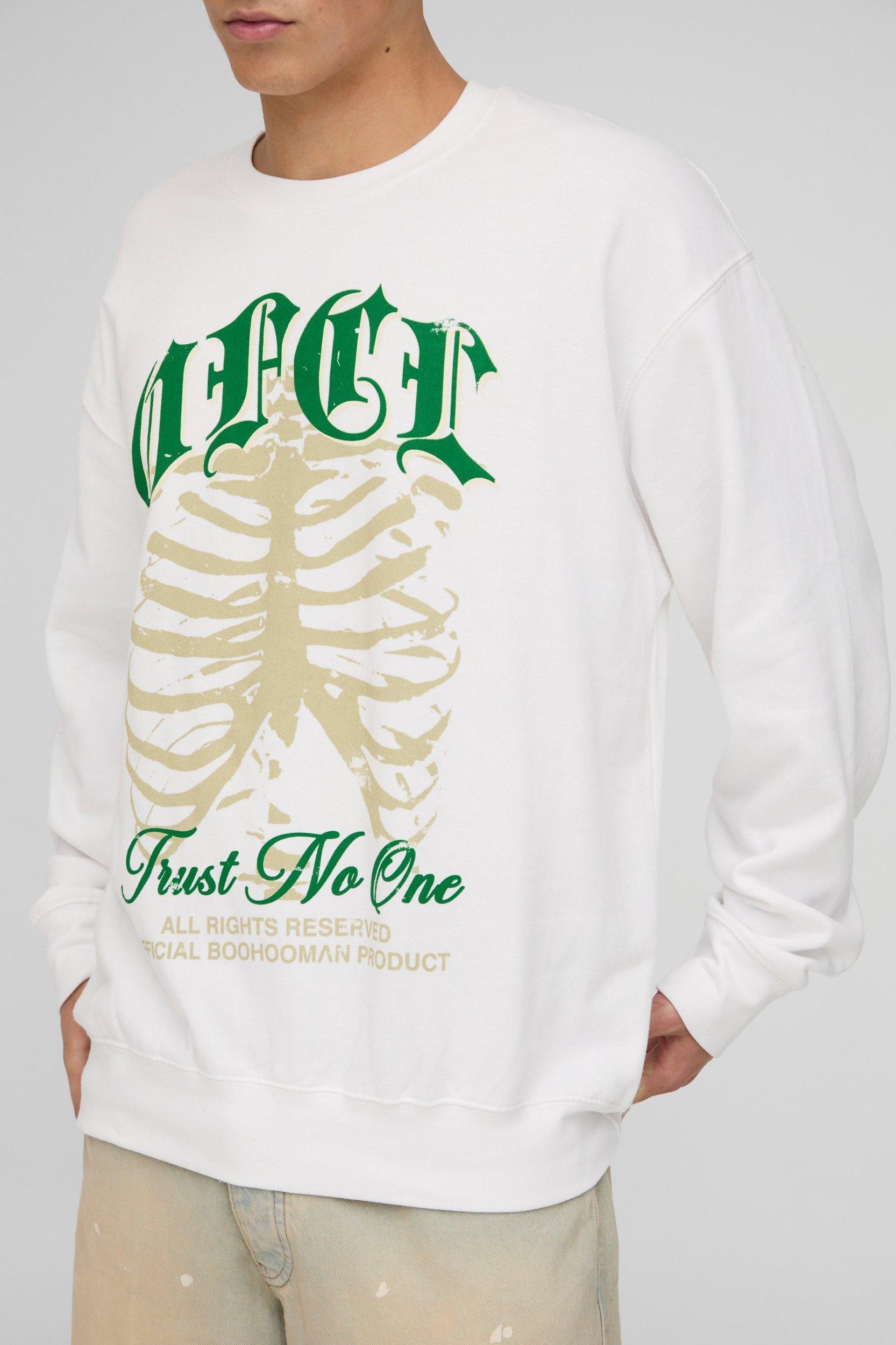 Oversized Gothic OFCL Ribcage Graphic Sweatshirt | boohooMAN USA Product Image
