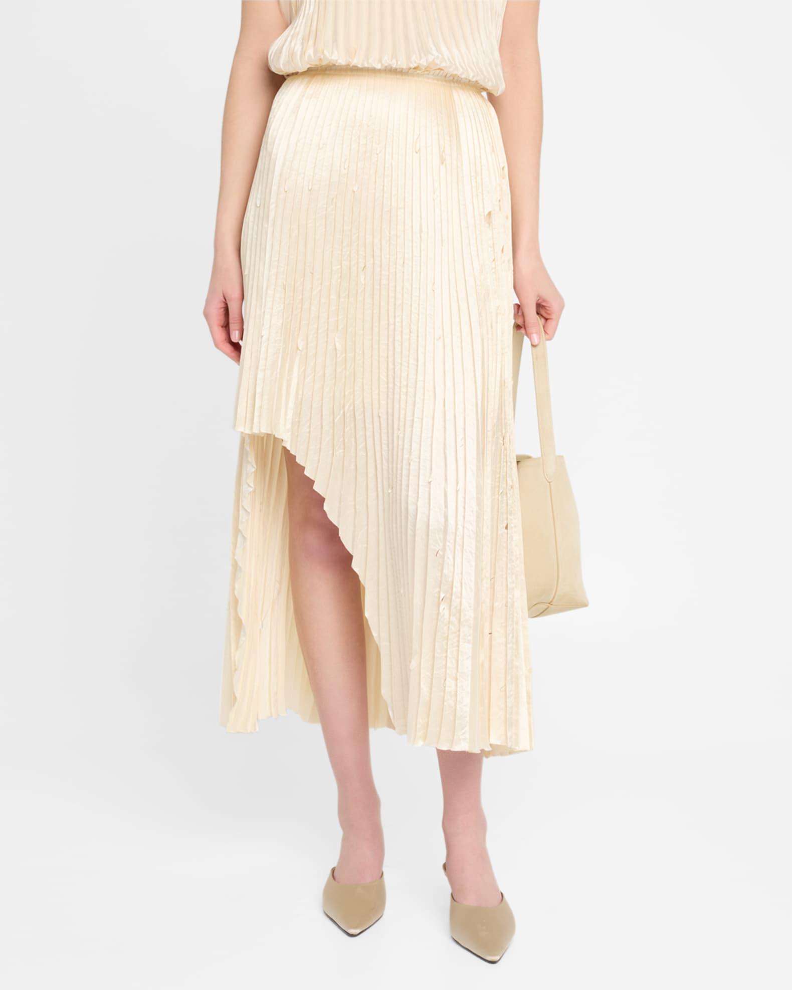 Pleated Crinkle Satin High-Low Skirt Product Image