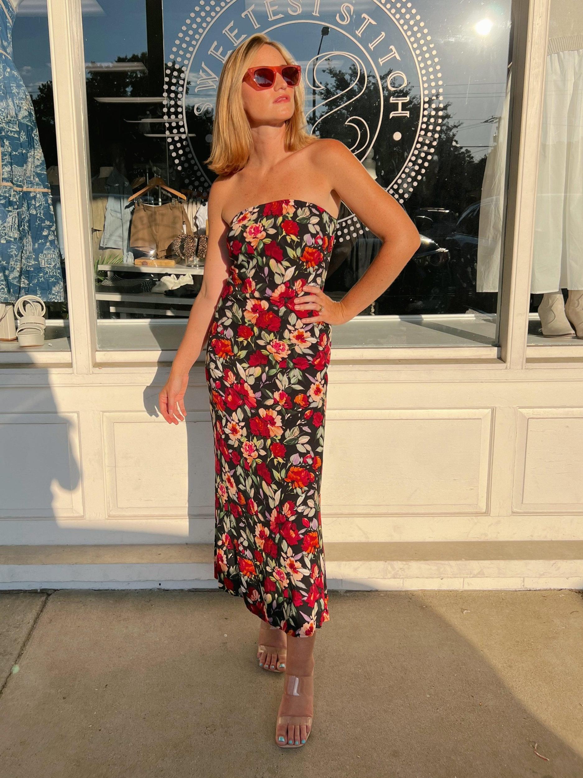 Night Out Strapless Floral Midi Dress Product Image