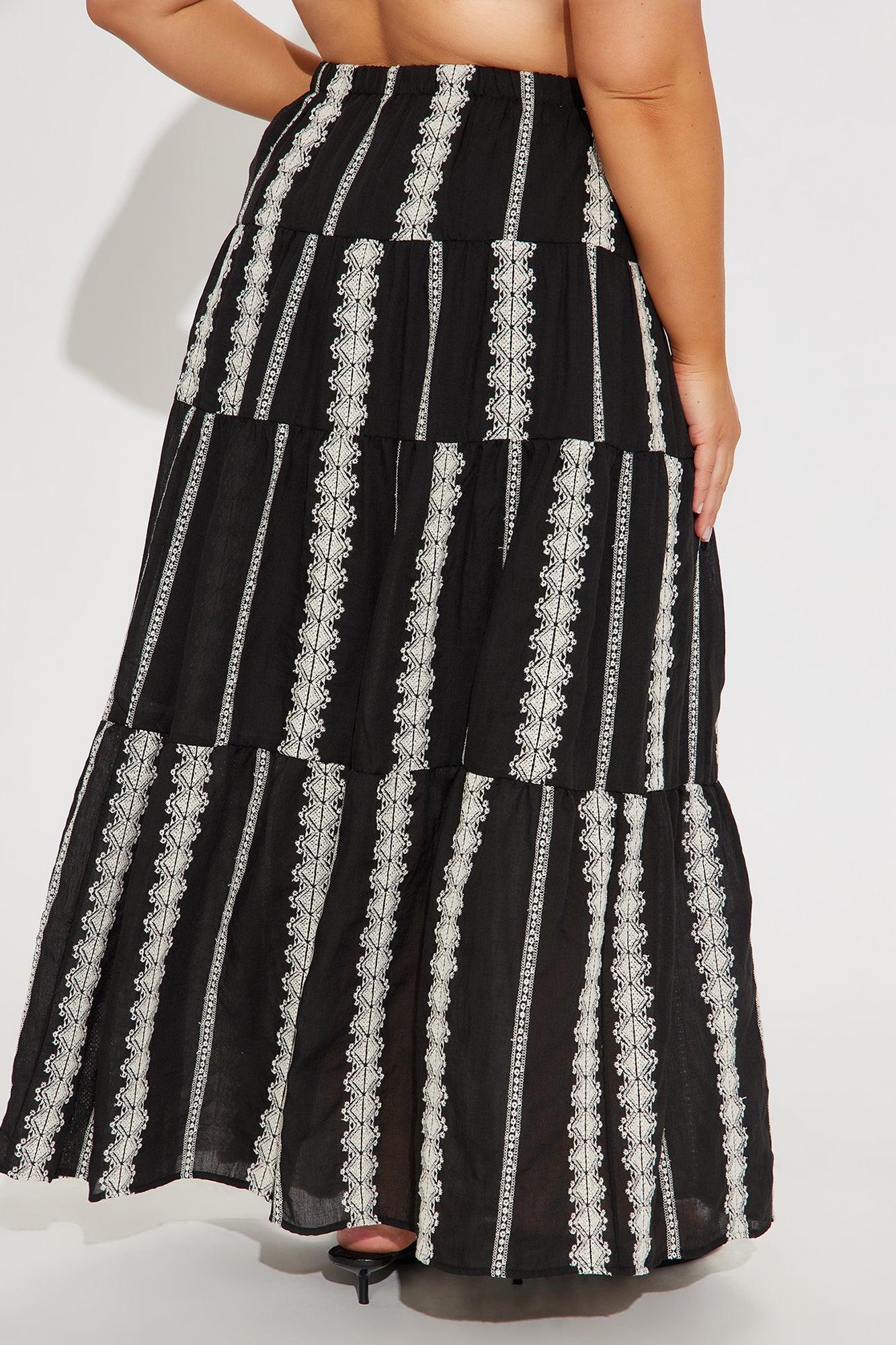 Nerina Embroidered Tiered Maxi Skirt - Black/combo Product Image