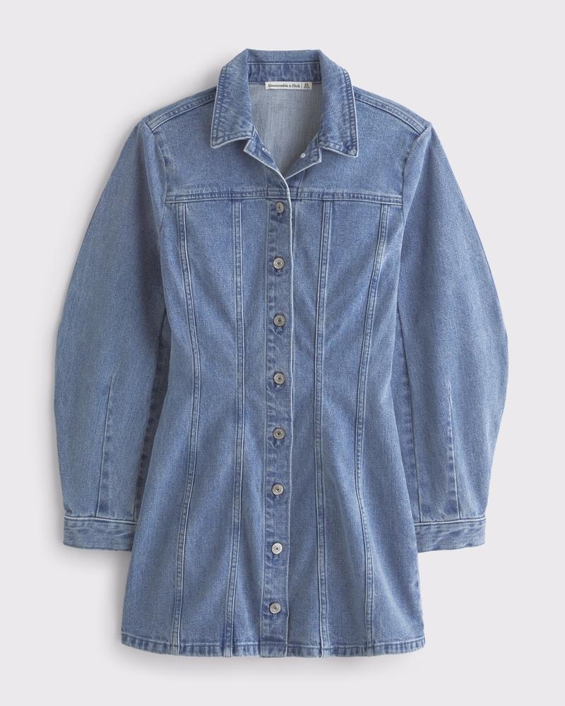 Barrel Sleeve Denim Shirt Dress Product Image