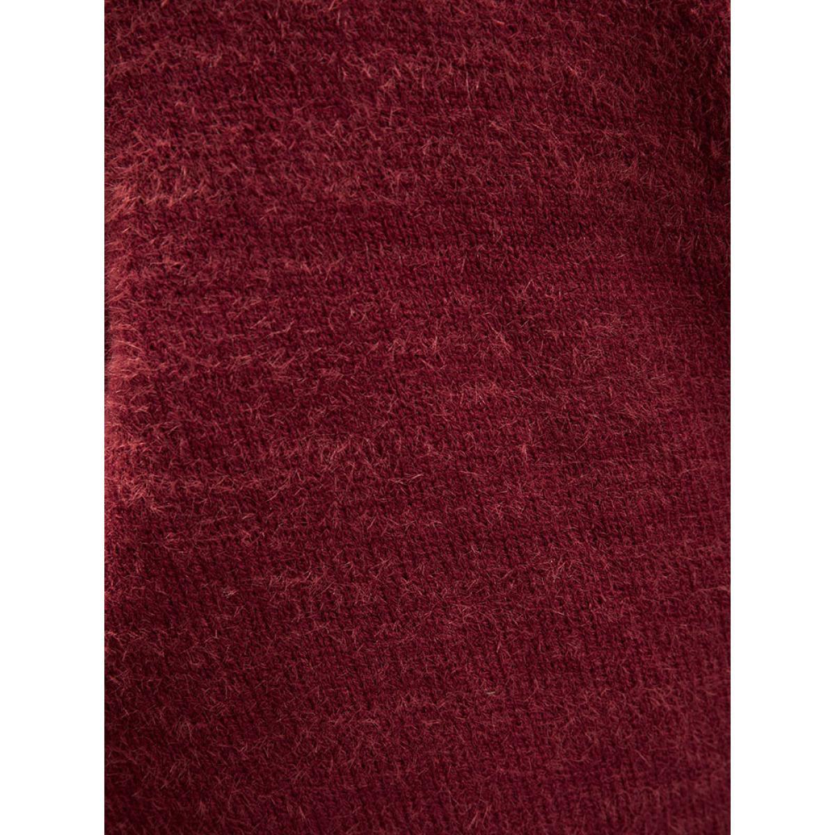 Plus Size Solid Soft Plush Knit Crossover Hem Knit Top Scarlet Women Elegant Loose Long Sleeve Overlap Collar Dailywear Pullovers BloomChic 12/L Product Image