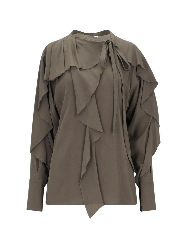 VICTORIA BECKHAM Woman Top Military Green Size 10 Silk, Milk Protein Fiber, Brass Product Image