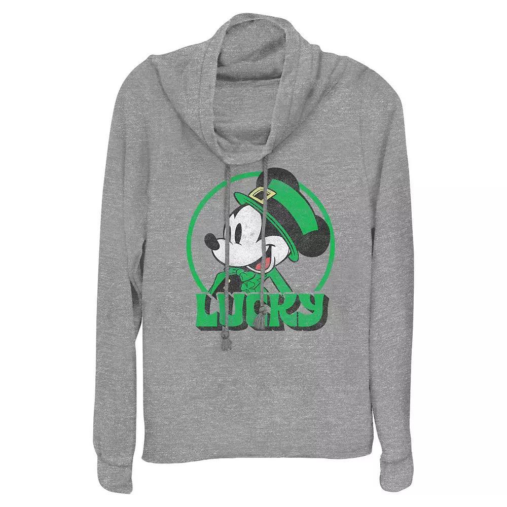 Disneys Mickey Mouse Lucky Mouse Womens Cowlneck Graphic Lightweight Long Sleeve Gray Grey Product Image