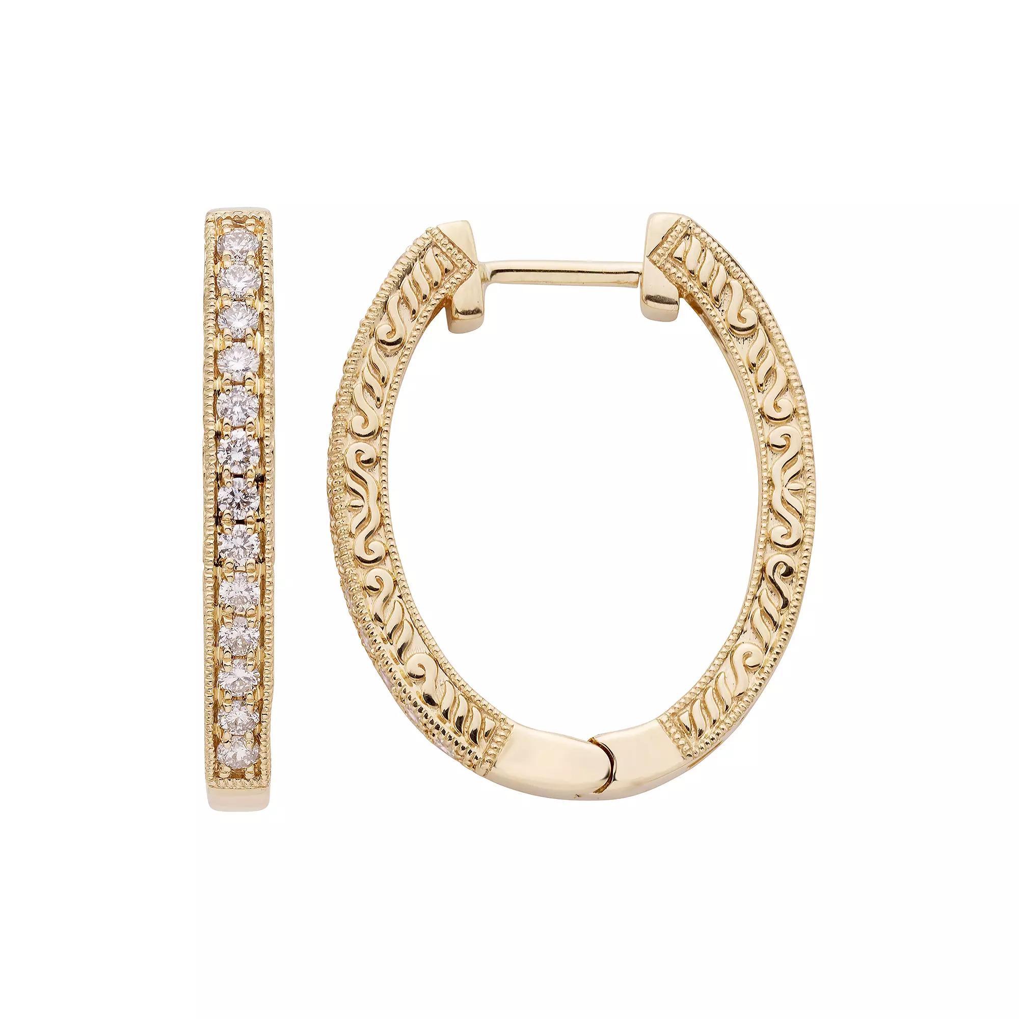 The Regal Collection 14k Gold 1/2 Carat T.W. Certified Diamond Oval Hoop Earrings, Women's, Yellow Product Image
