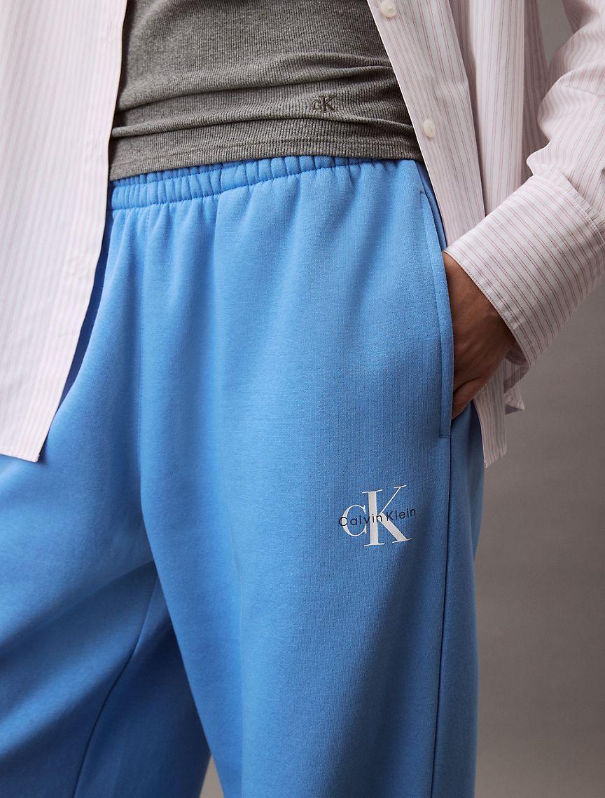 Calvin Klein Women's Monogram Logo Fleece Wide Leg Sweatpants - Black - L Product Image