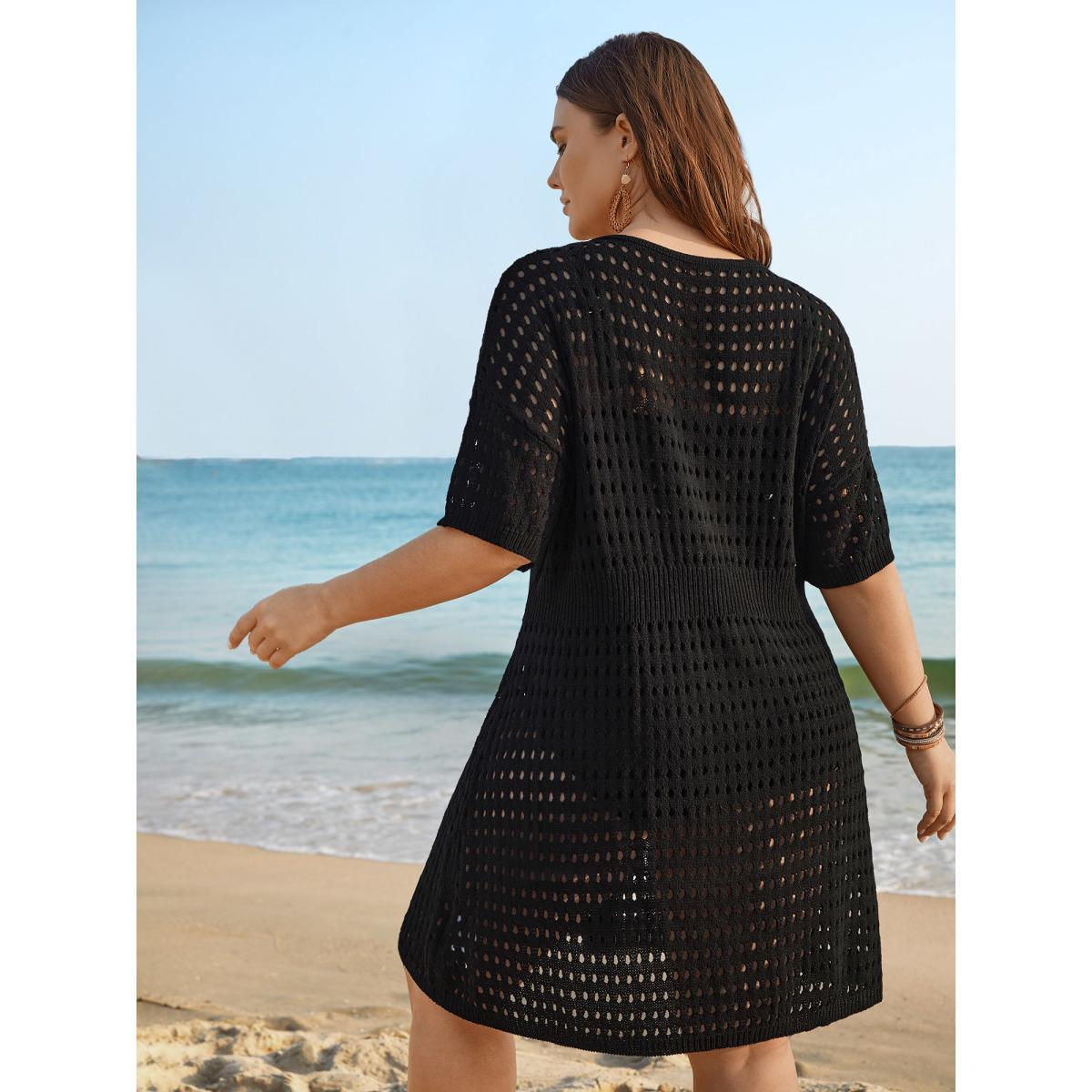 Plus Size Cut-Out Waist-Cinched Button Swim Cover-Up Women's Swimwear ArmyGreen Beach Loose Cut-Out Curve Swim Cover Ups BloomChic 30/6X Product Image