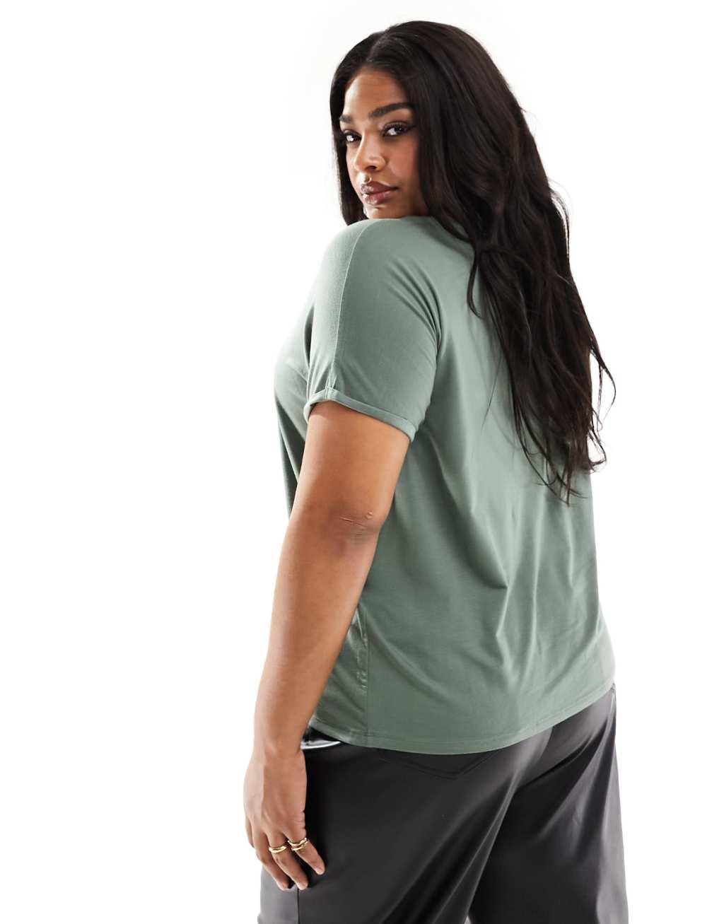 Vero Moda Curve V-neck T-shirt in khaki Product Image