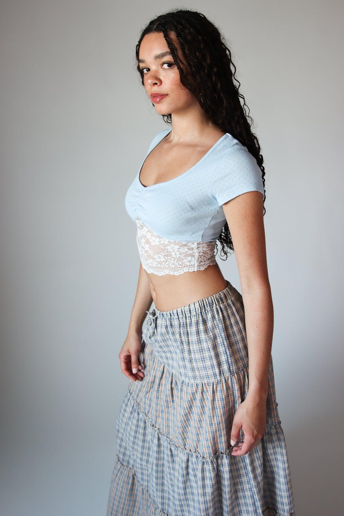 Lace Hem Pointelle Crop Tee Product Image