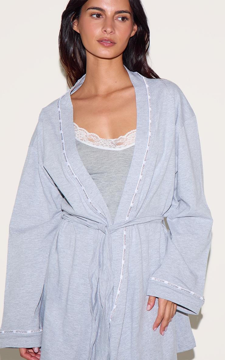PRETTYLITTLETHING Grey Piping Jersey Robe Product Image