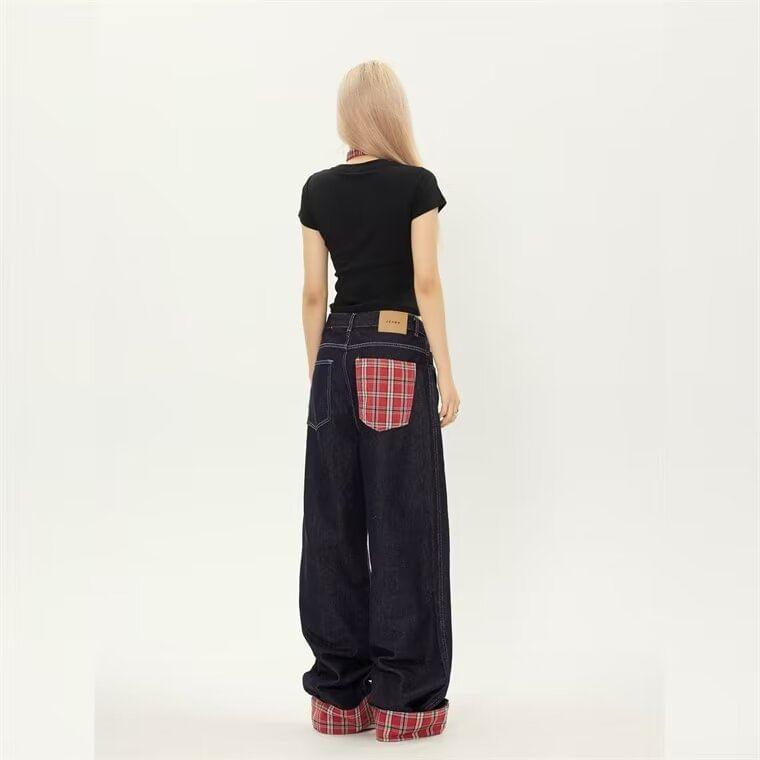 High Rise Lettering Wide Leg Jeans Product Image