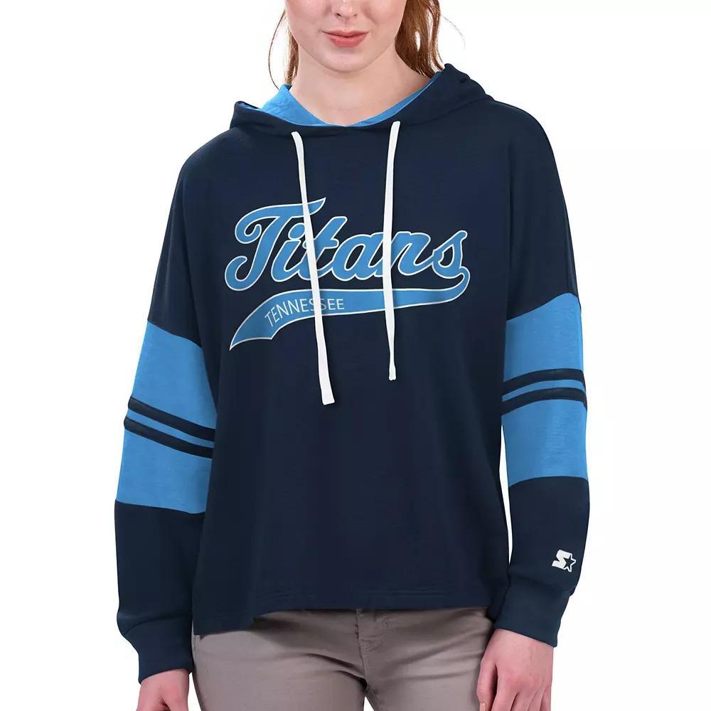 Women's Starter Navy Tennessee Titans Bump And Run Long Sleeve Hoodie T-Shirt, Size: Medium, Blue Product Image