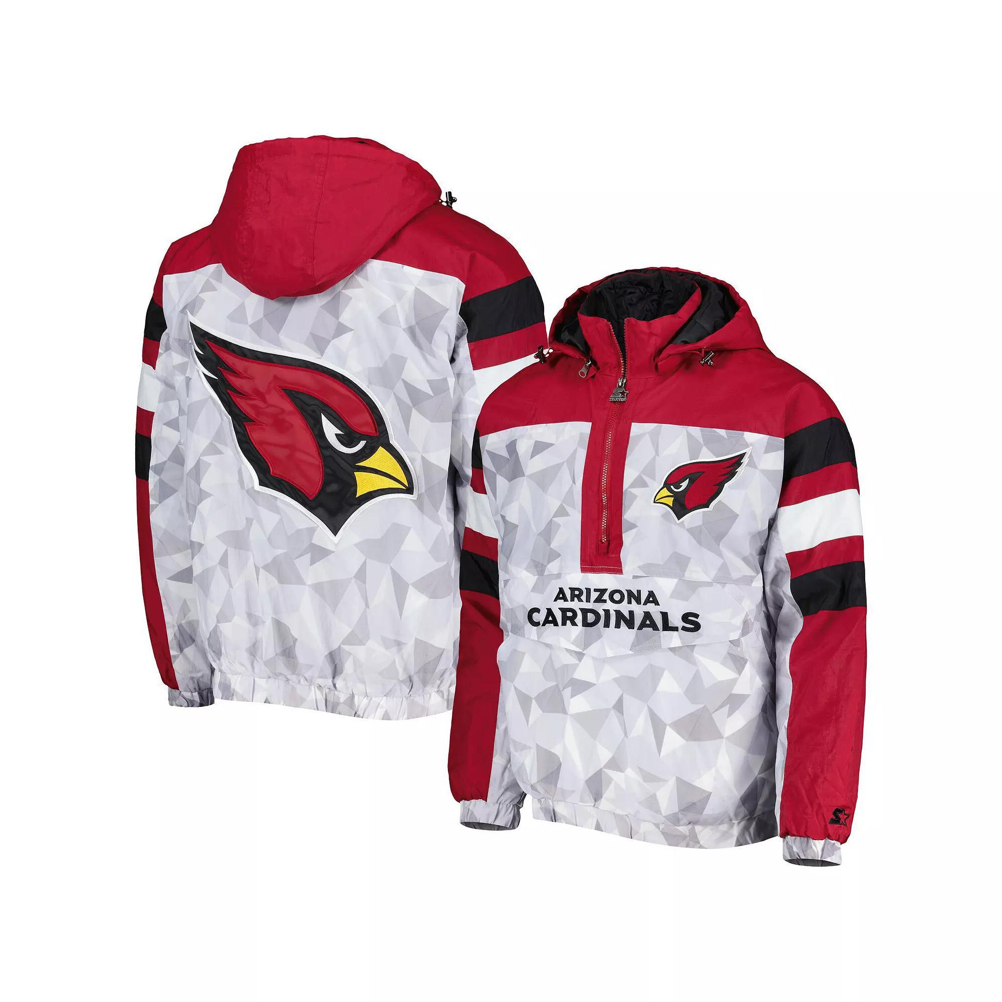 Men's Starter White/Cardinal Arizona Cardinals Thursday Night Gridiron Raglan Half-Zip Hooded Jacket, Size: Medium Product Image