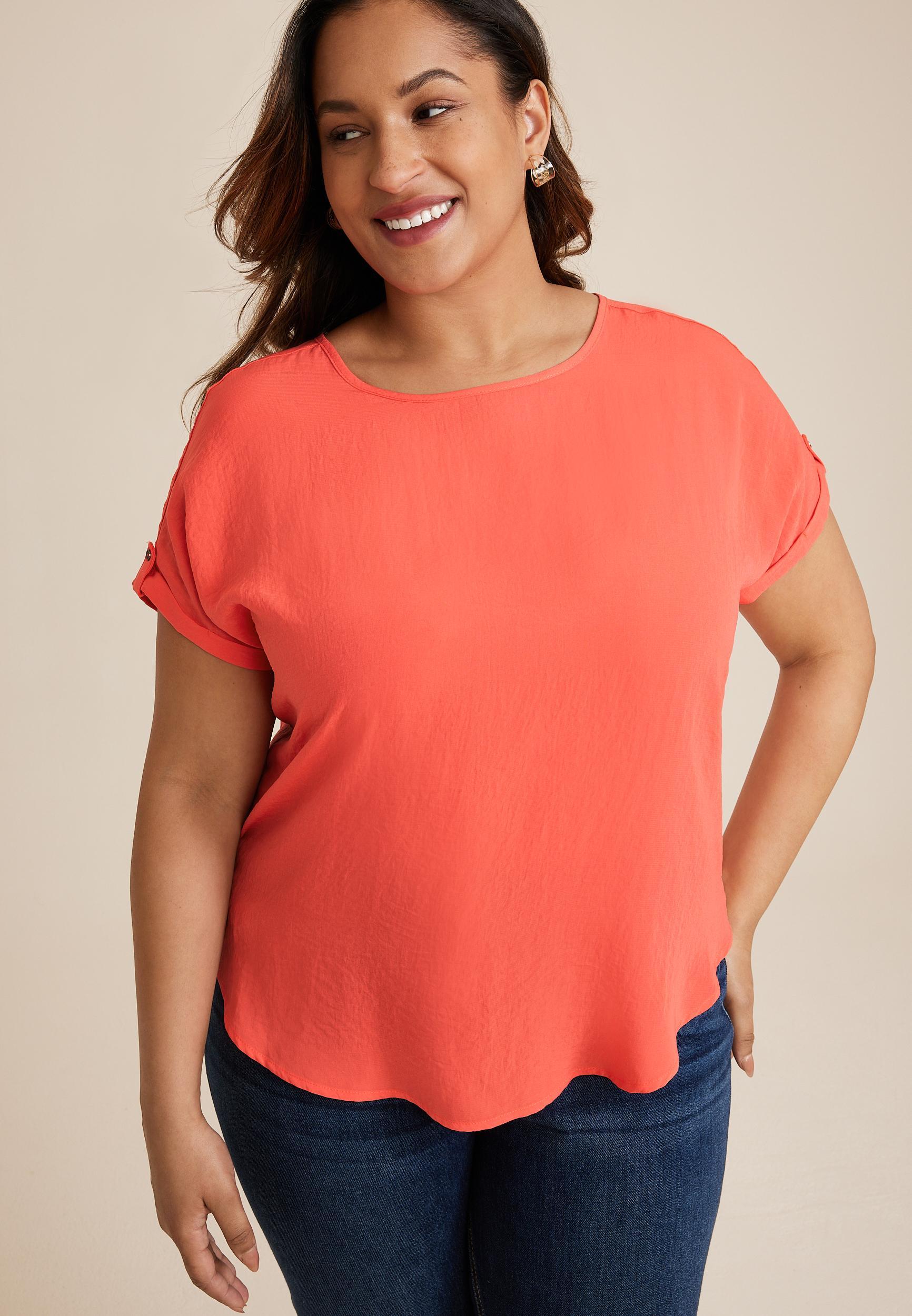 Maurices 2X Plus Size Womens Delton Zipper Back Blouse Beige Product Image