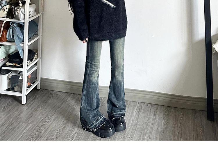 Mock Neck Heart Print Fluffy Oversized Sweater Product Image