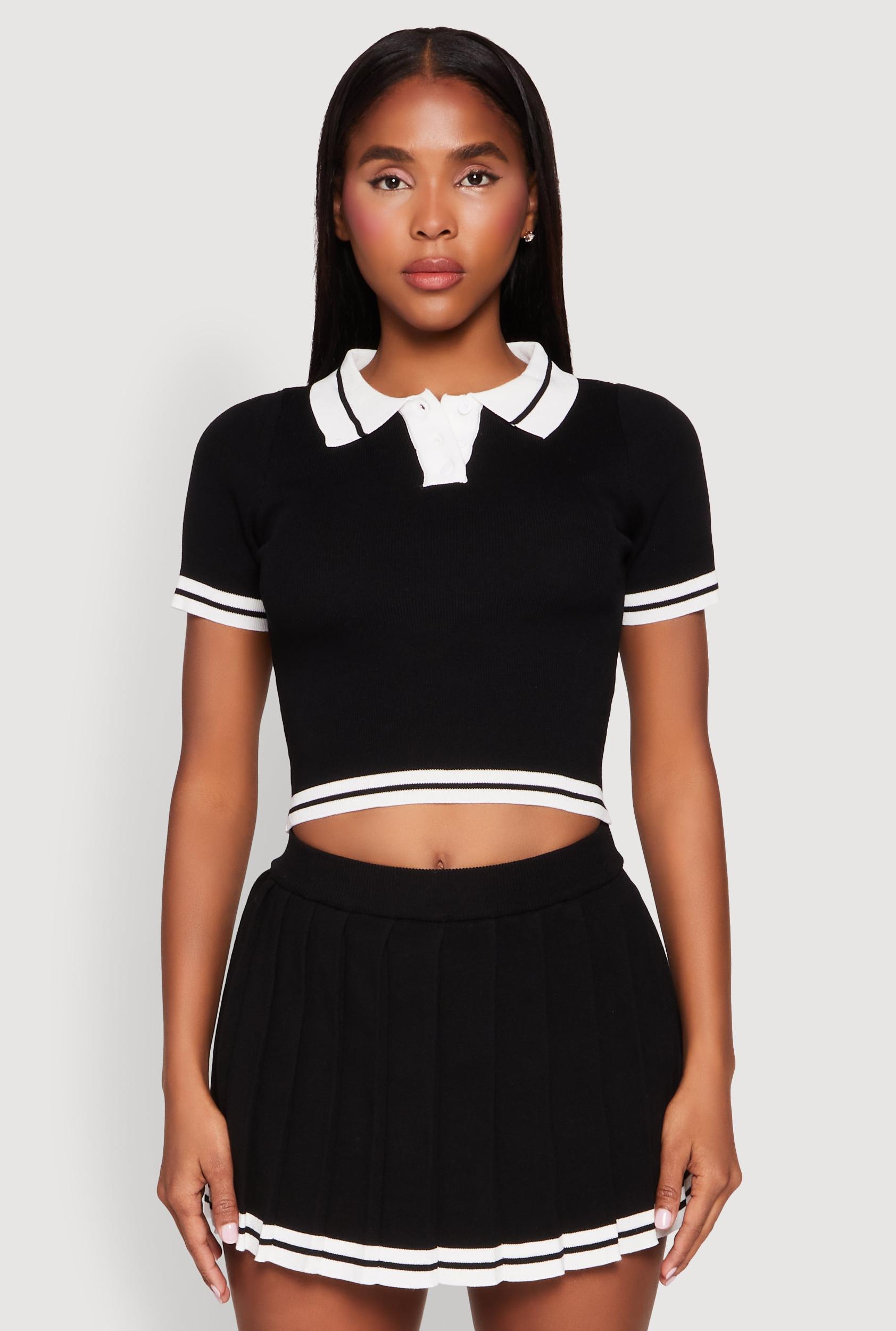 Womens Daisy Varsity Stripe Cropped Polo Shirt Product Image