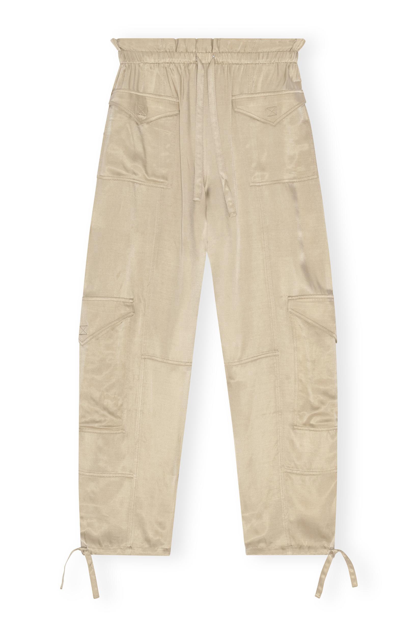 Beige Washed Satin Pocket Trousers Product Image