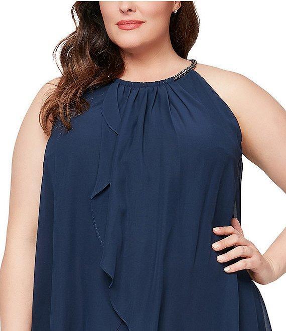 Ignite Evenings Plus Size Sleeveless Embellished Halter Neck Chiffon Dress Product Image