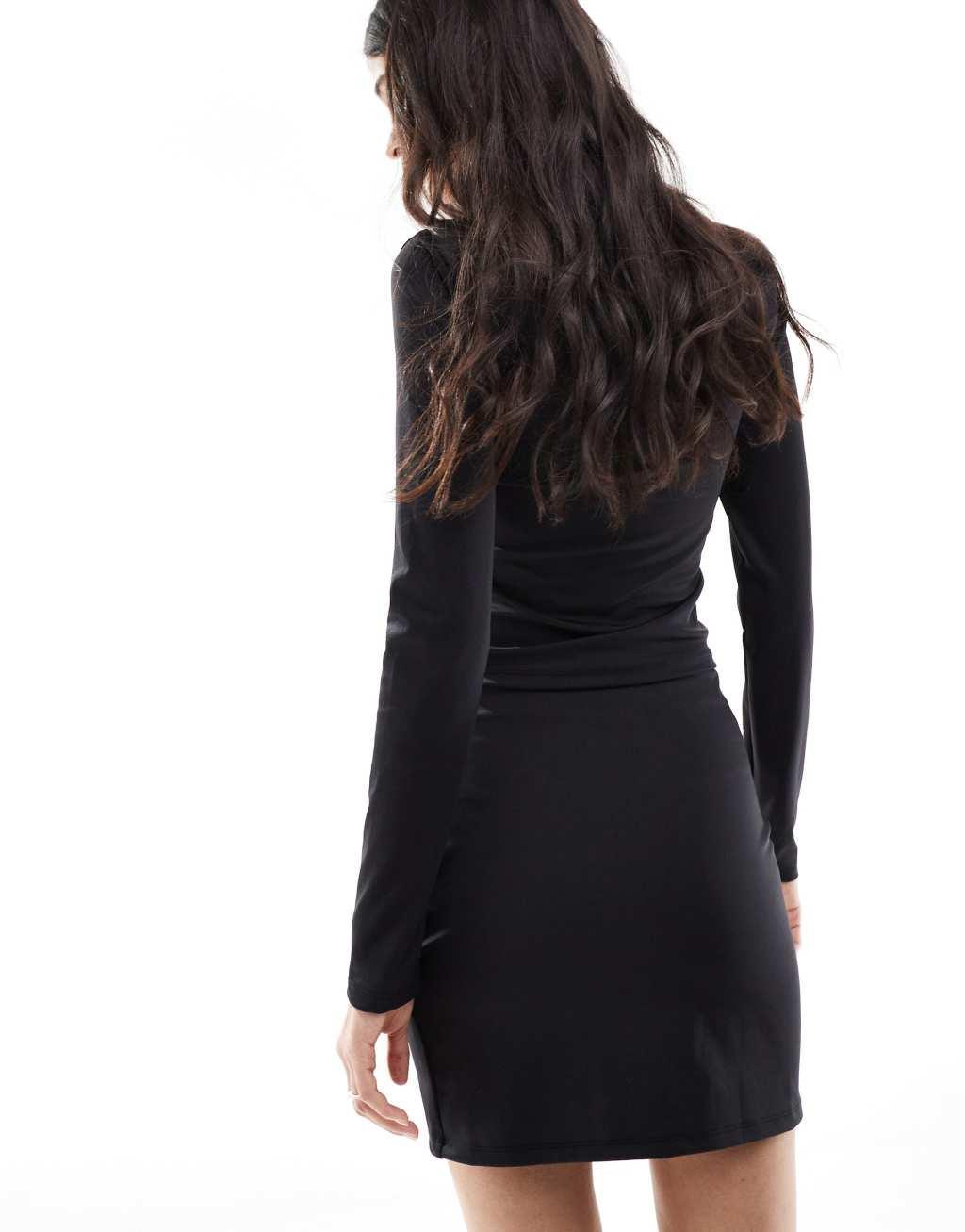Pieces Mix & Match slinky mini skirt with pink bow front in black - part of a set Product Image
