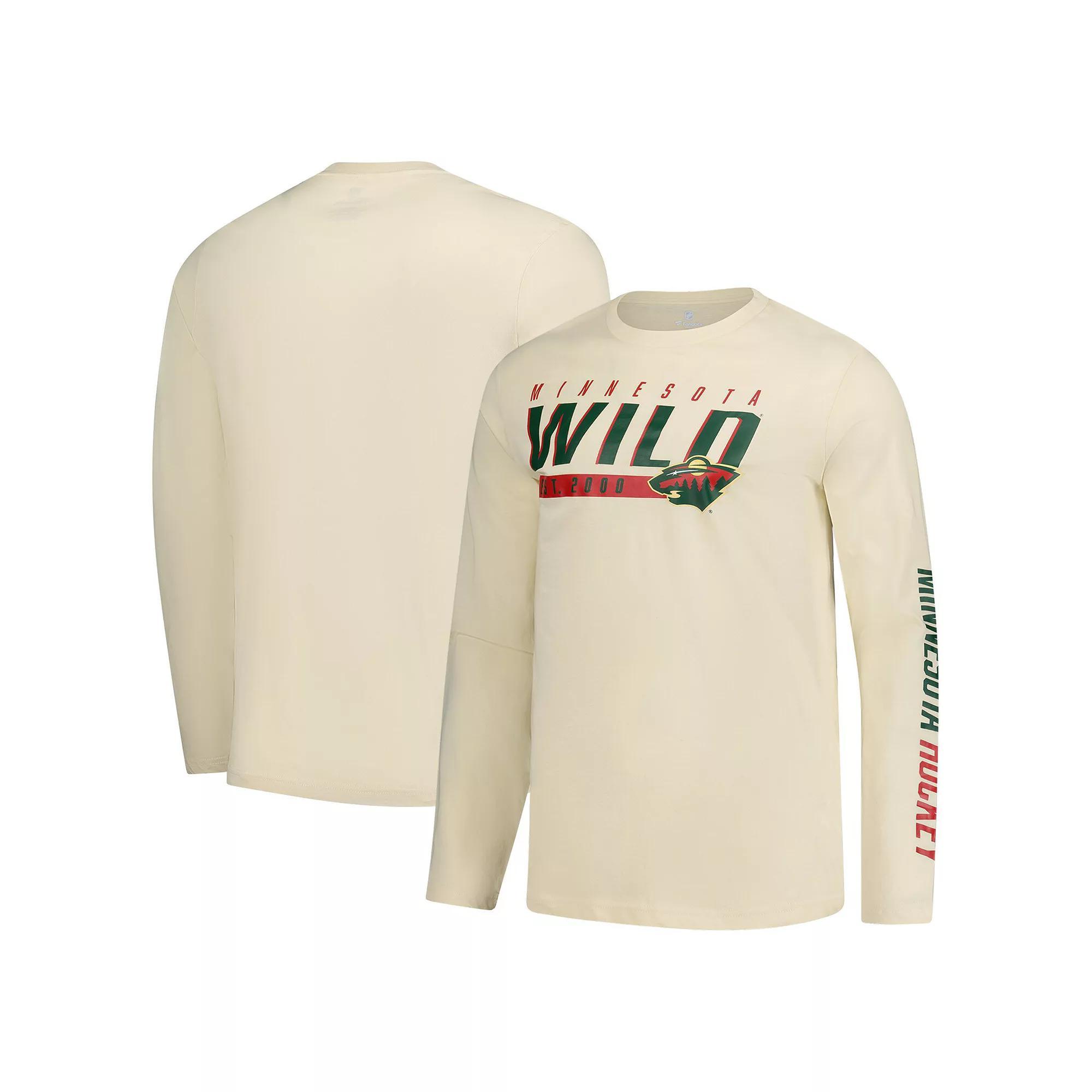 Men's Fanatics  Cream Minnesota Wild Long Sleeve T-Shirt, Size: 2XL, Beige Product Image