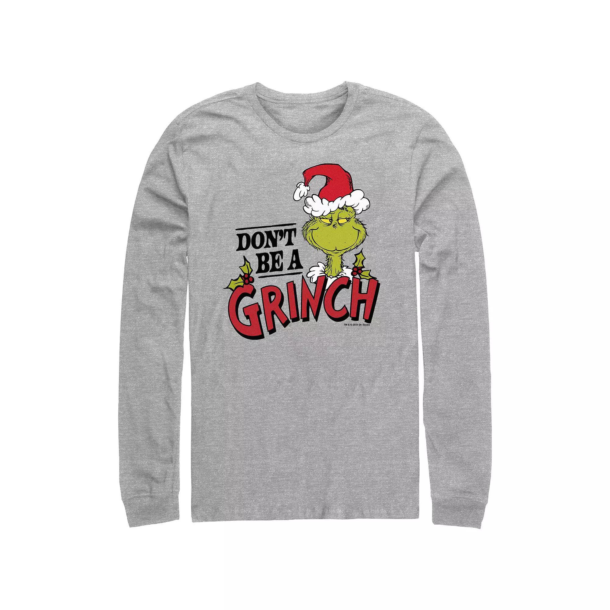 Big & Tall Dr. Seuss Don't Be A Grinch Long Sleeve Graphic Tee, Men's, Size: Small, Athletic Grey Product Image