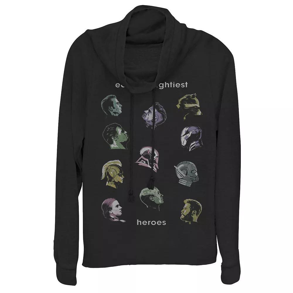 Juniors' Marvel Profiles Cowl Neck Cowlneck Graphic Lightweight Long Sleeve, Girl's, Size: Medium, Black Product Image