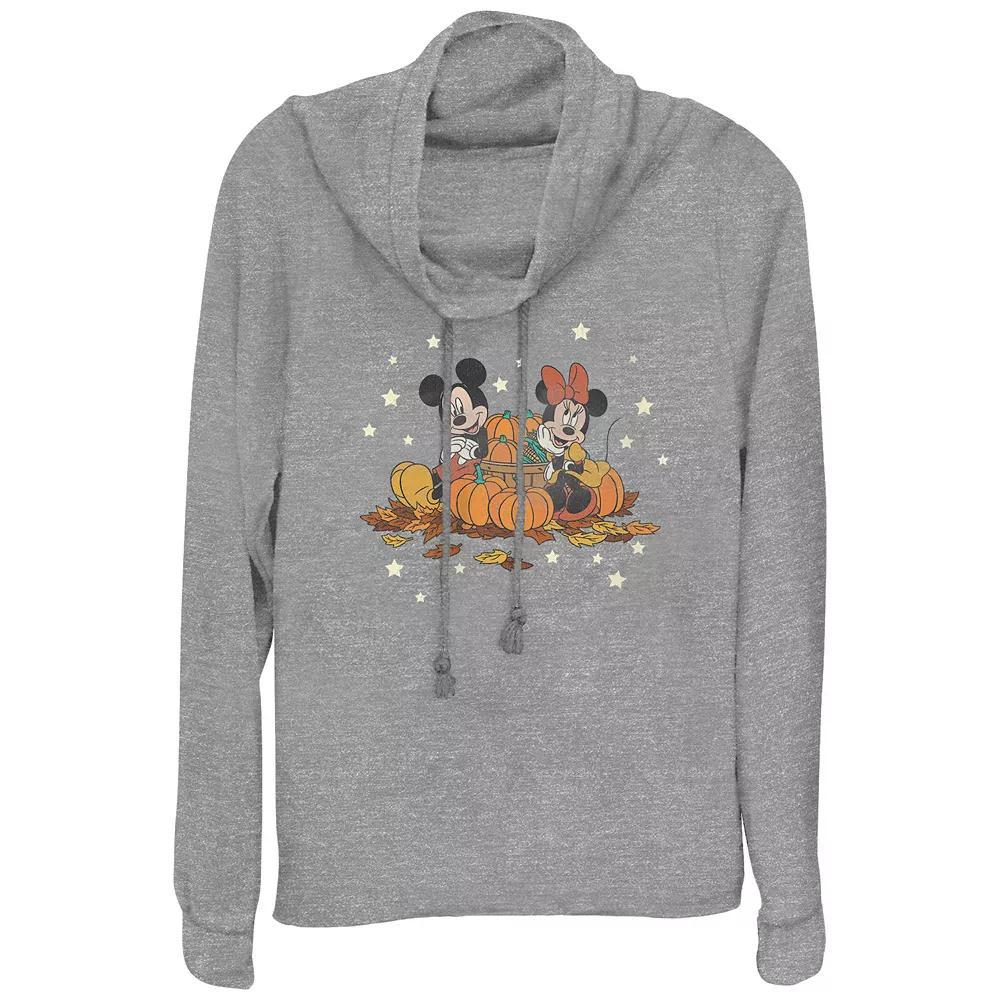 Disney's Mickey Mouse And Minnie Mouse Pumpkin Harvest Women's Cowlneck Graphic Lightweight Long Sleeve, Size: XL, Gray Grey Product Image