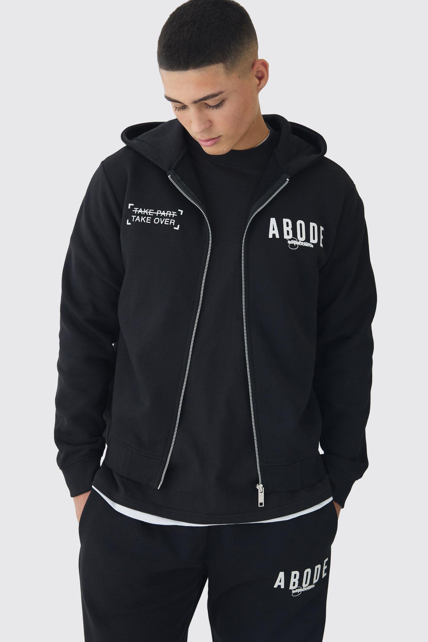 Mens Regular Fit Zip Through Abode Hoodie - Red Product Image