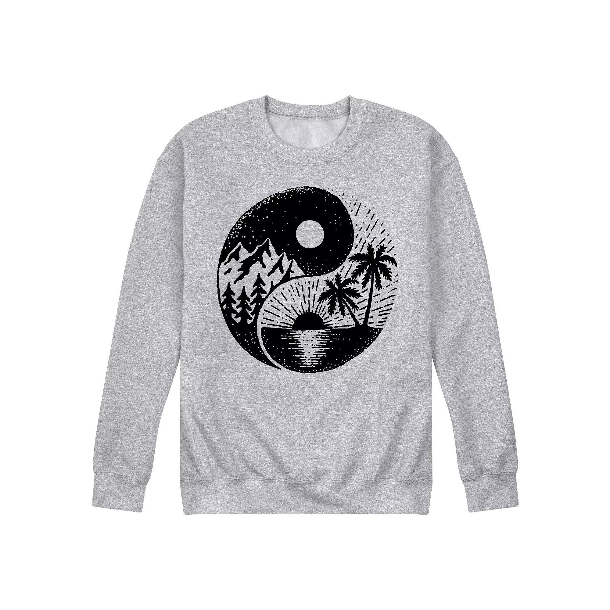 Men's Yin Yang Mountains Sea Fleece Sweatshirt, Size: XL, Grey Gray Product Image
