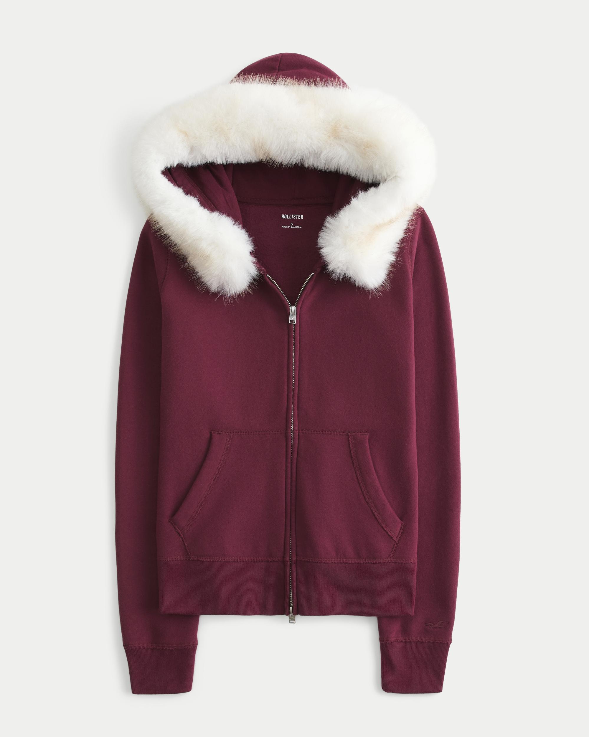 Faux Fur Trim Zip-Up Hoodie Product Image